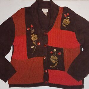 Crystal Kobe Vintage Women's Button-Up Cardigan Long Sleeve Peasant Sweater Sz L